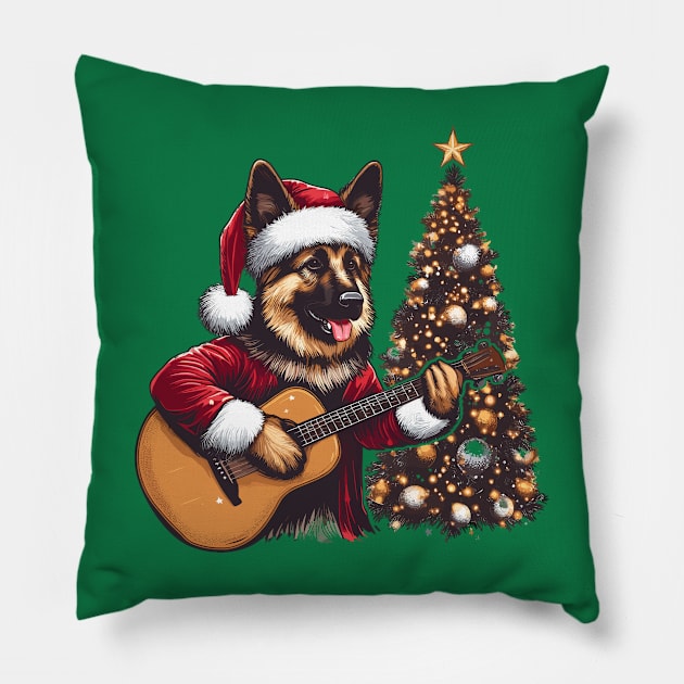 German Shepherd Playing Guitar Christmas Pillow by Graceful Designs