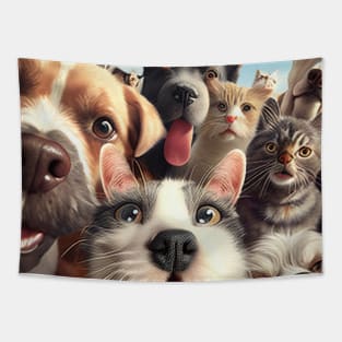Dog Cat Pet Wild Nature Funny Happy Humor Photo Selfie Tapestry