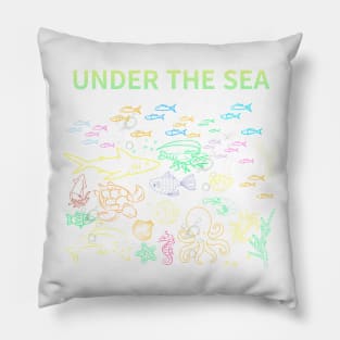 under the sea,blue sea,sea creatures,Turtle, puffer fish, starfish, shrimp, shark, tropical fish, sea horse, seaweed, sardines, squid, crabs, clams Pillow