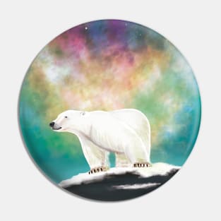 Polar Bear on a Rock in front of Northern Lights Pin