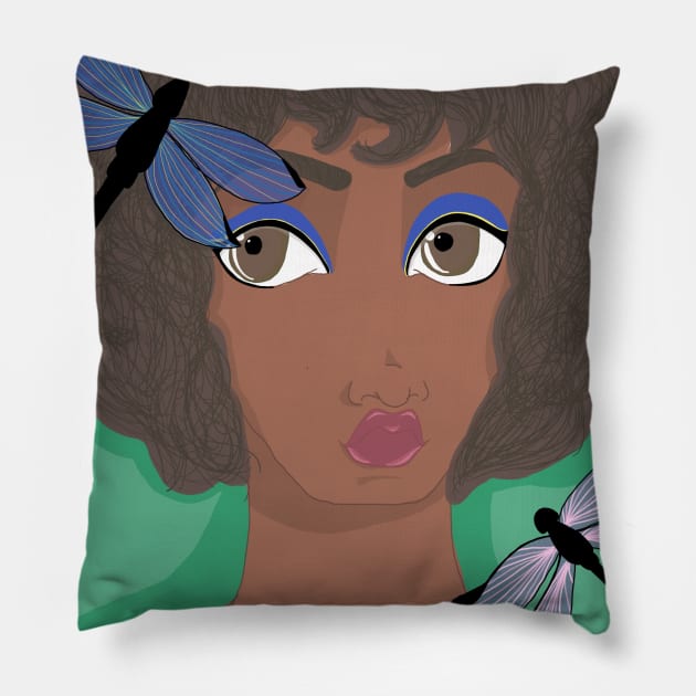 Girl with the Dragonflies Pillow by ArtByVictoria26