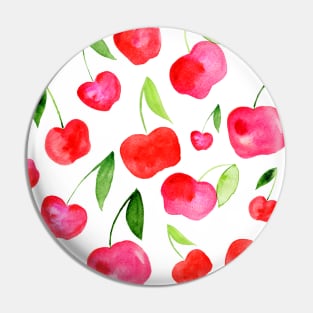 Watercolor cherries - red and green Pin