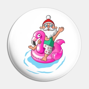 Christmas in July Santa Hawaiian Flamingo Summer Surf Gift Pin