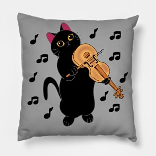 Cute Black Cat Playing Violin Pillow