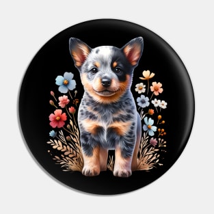 Floral Australian Cattle Puppy Pin