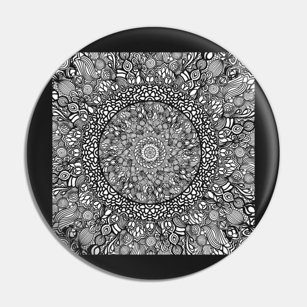 Zentangle Mandala, Black and White Digital Illustration Pin by cherdoodles