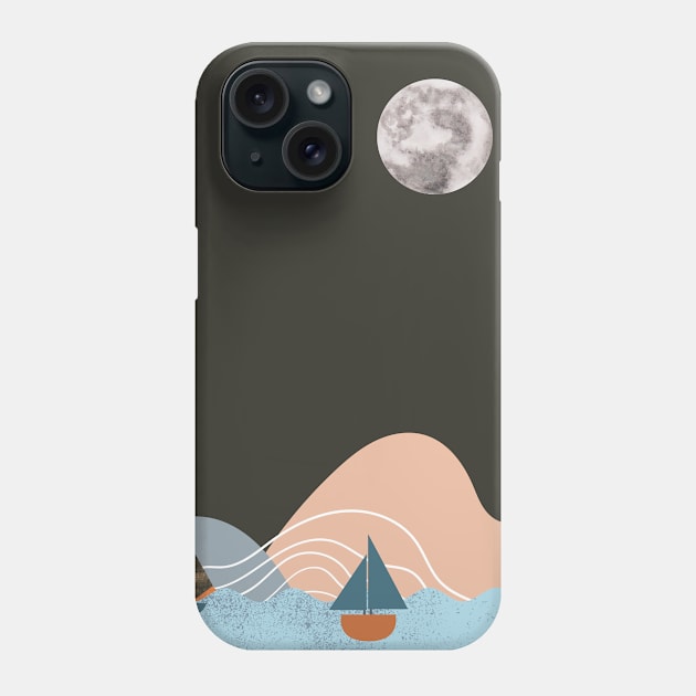 Moon Artwork With mountains. Boho art of moon at night and terracotta mountains. Phone Case by waltzart