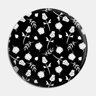 Pretty Black and White Roses Floral Pattern Pin