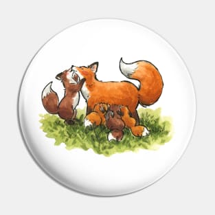 Fox Family watercolour painting Pin