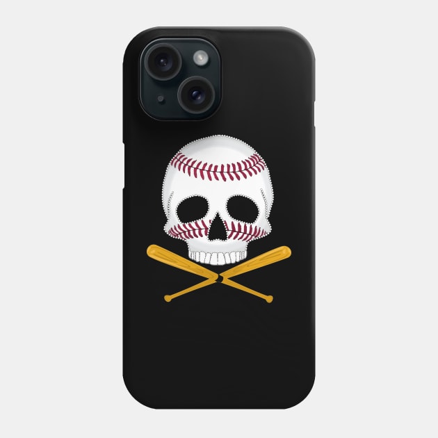 Baseball Skull and Crossed Baseball Bats Phone Case by Nuletto