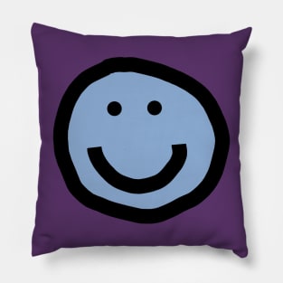 Minimal Happy Smiley Face Blue Pillow