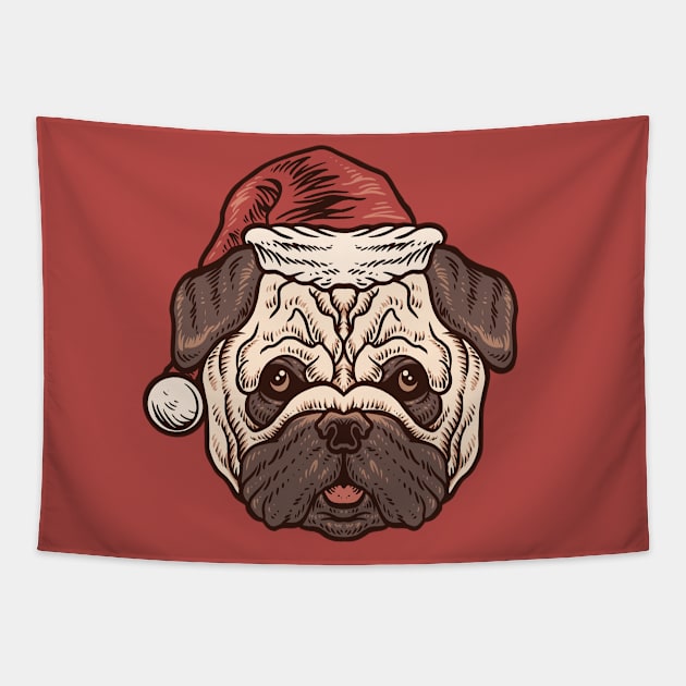 Cute Christmas Pug Illustration Tapestry by SLAG_Creative