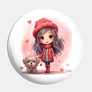 Cute girl and puppy love Pin