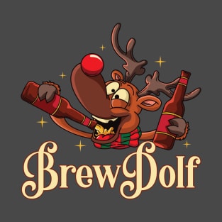 Brewdolph Funny Drinking Reindeer Christmas T-Shirt