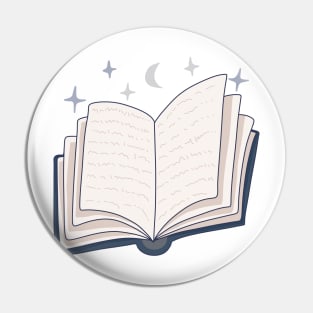 Blue magic book with stars and the moon (for readers) Pin