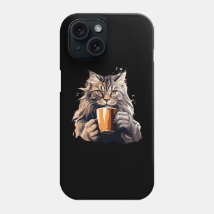 Maine Coon Cat Drinking Coffee Phone Case