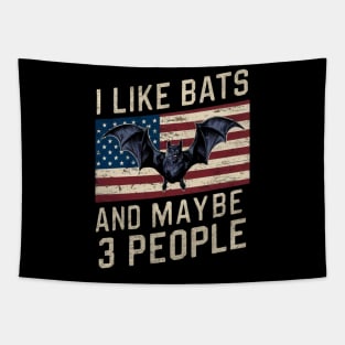 I Like Bats And Maybe 3 People Vampire Gothic Gift For Goth Spooky Halloween Retro Vintage Funny USA Flag American Tapestry