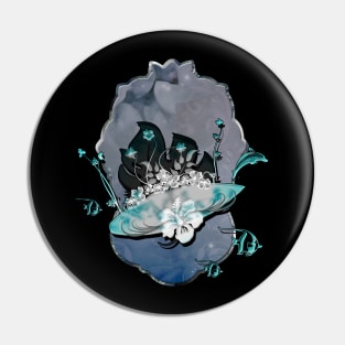 Sport, surfboard with flowers and fish Pin