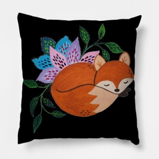 Little Fox and Floral Pattern in Acrylic Style Pillow