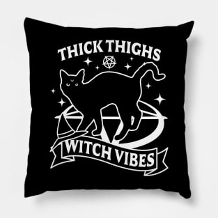 Thick Thighs Witch Vibes - Funny Halloween Goth Black Cat Pillow