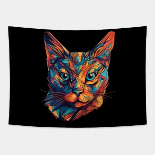 Geometric Cat Abstract Colorful Psychedelic Tapestry