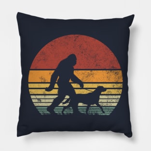 Bigfoot Walking Labrador Retriever Dog Vintage Retro Pillow