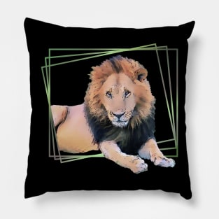 Lion drawing with graphic - big cat in Kenya / Africa Pillow