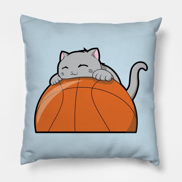 Cute Cat Hugging A Basketball Pillow by The Kitten Gallery