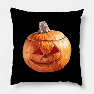 Watercolor Smiling Carved Pumpkin Pillow