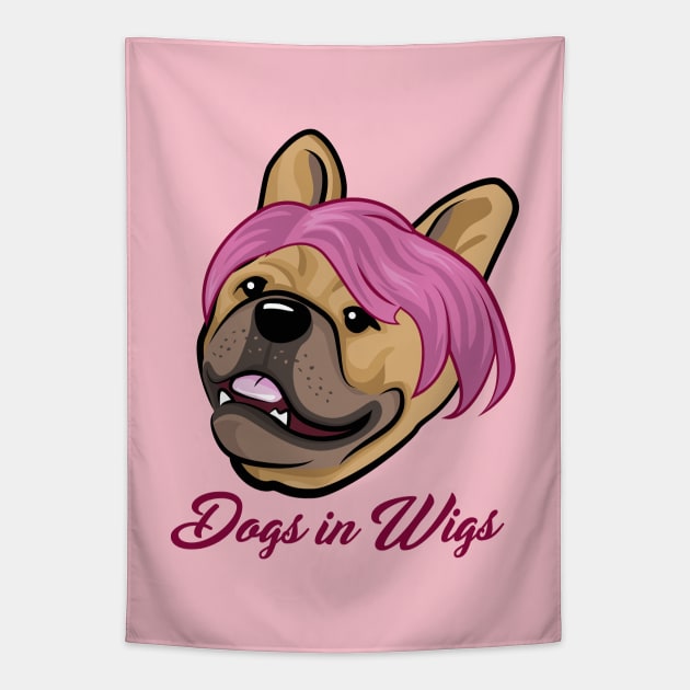 Dogs in Wigs - Funny French Bulldog Tapestry by andantino