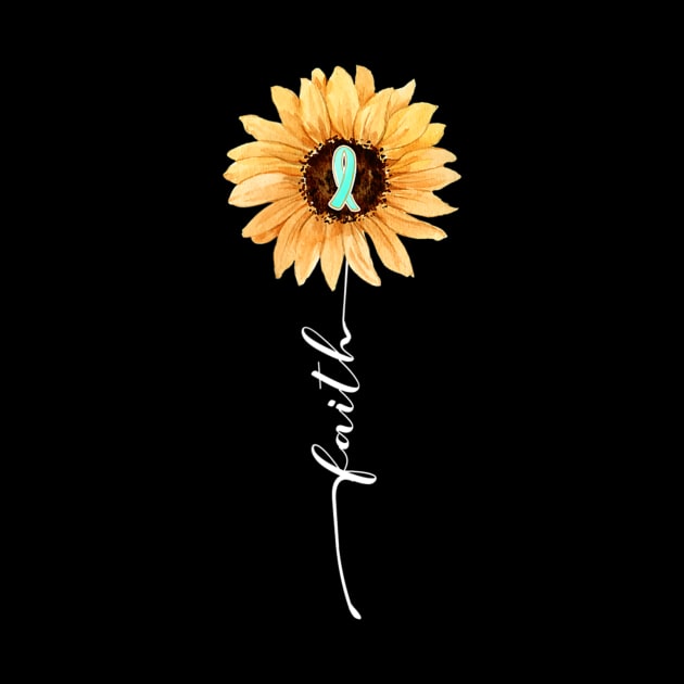 Faith Sunflower Teal Ribbon Cervical Cancer Awareness by eldridgejacqueline