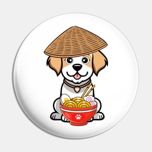 Funny happy dog is eating noodles Pin