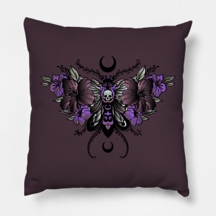 Goth Moth Flowers Skull Hibiscus Floral Pillow