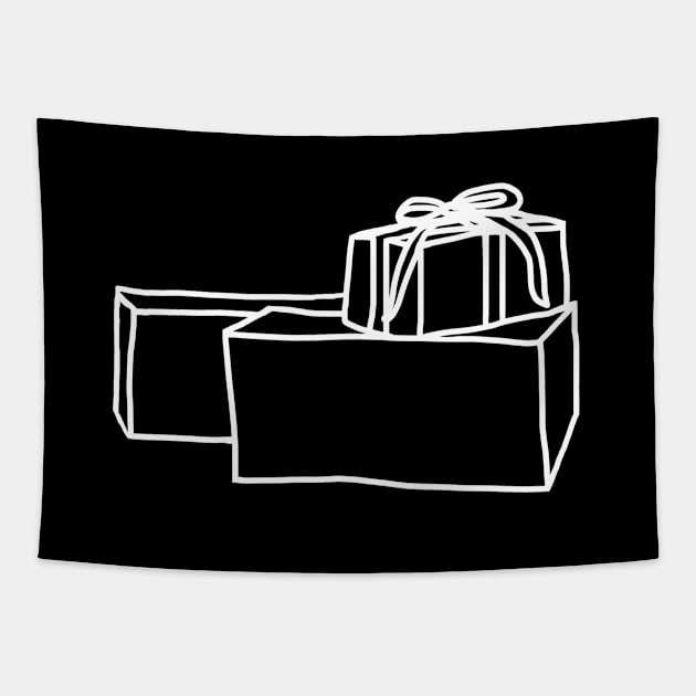 White Line Three Minimal Christmas Gift Boxes Tapestry by ellenhenryart