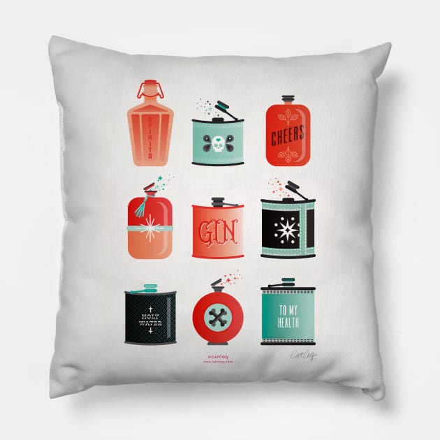 flasks red turquoise Pillow by CatCoq