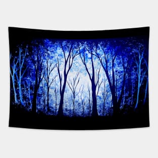 Minimal Black and White with Blue Tree Art Tapestry