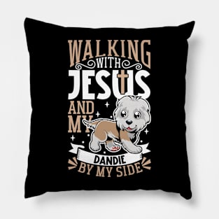 Jesus and dog - Dandie Dinmont Terrier Pillow