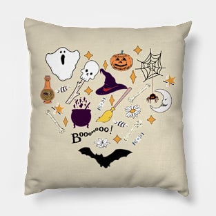 Halloween Doodles Heart Shape Pillow