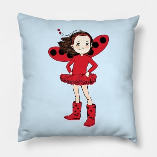 Ladybug Girl Cute Illustration Pillow