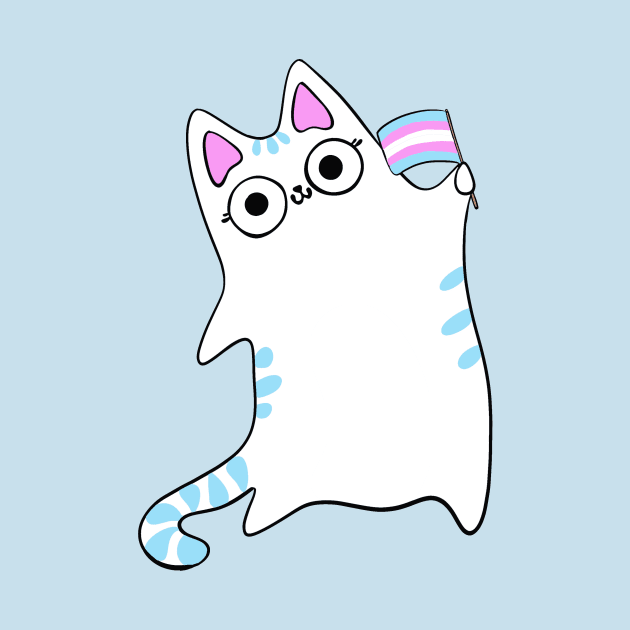 Trans Pride Flag Waving Purple Cat Queer LGBTQIA transgender by BluVelvet