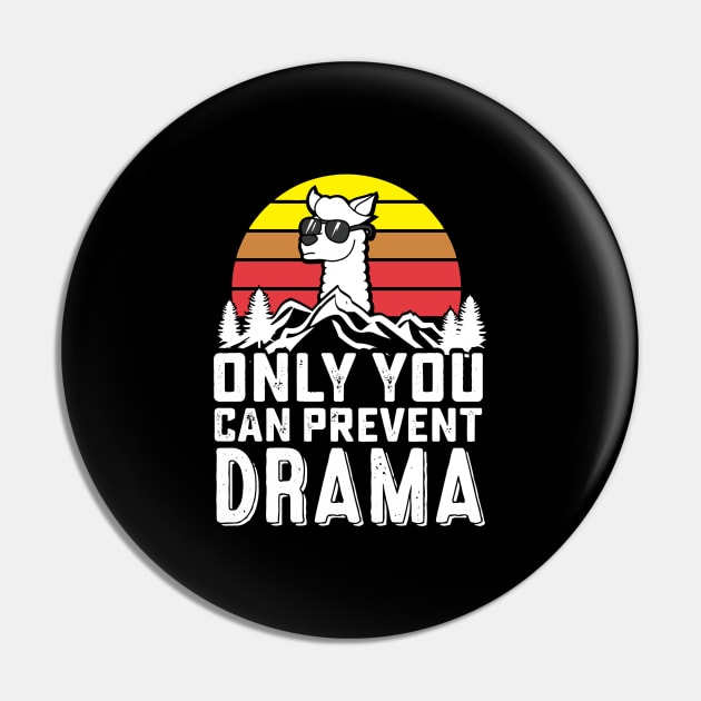 Funny Retro Llama Camping, Only You Can Prevent Drama Gift product Pin by Blue Zebra