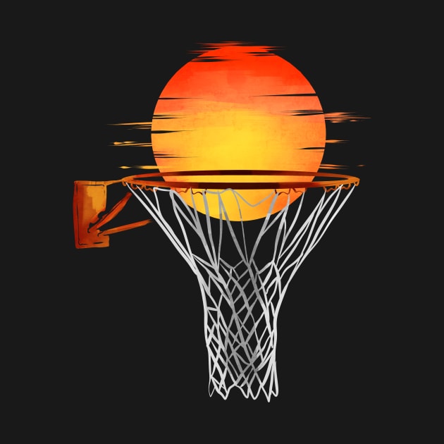 Sun Goes Down Behind Basketball Hoop Basketball by SinBle