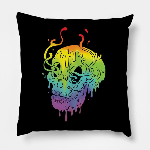 Melting Skull - Rainbow Pillow by mooneyesart