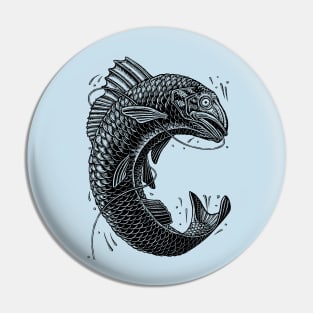 Black and White Jumping Trout Pin