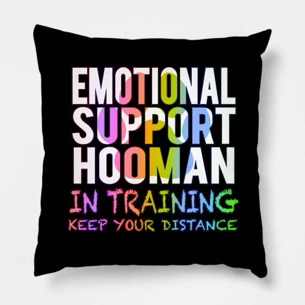 Emotional Support Hooman In Training Rainbow Pillow by Shawnsonart