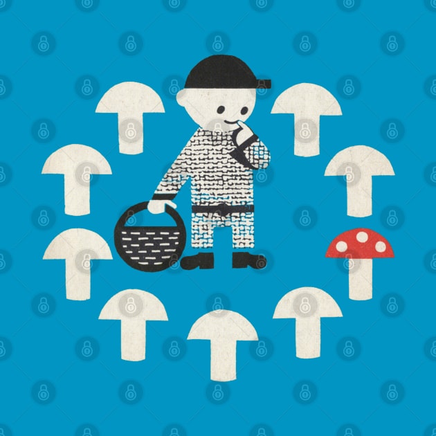 Boy & Mushrooms Vintage Illustration Design by CultOfRomance