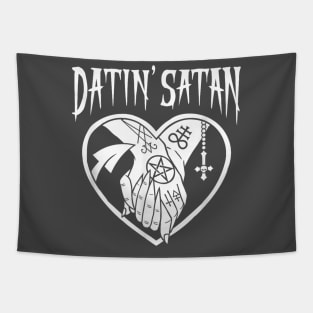 Datin' Satan Heart Shape with Satanic Tattooed Hands Holding Tapestry