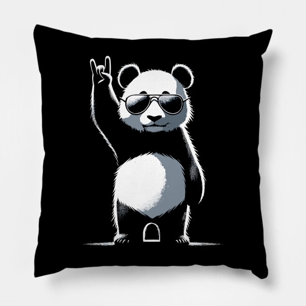 Retro Panda Rock Music Gift Funny Panda Pillow by KsuAnn