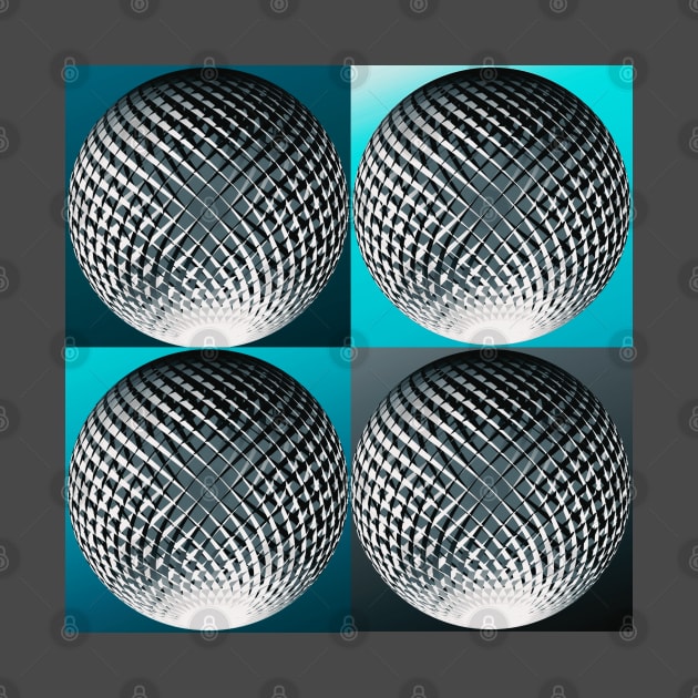 Silver spheres in 3d optic on blue, turquoise, teal pop art backgrounds by Bailamor