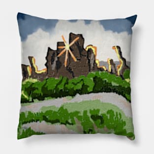 Mountain landscape impasto oil painting Pillow